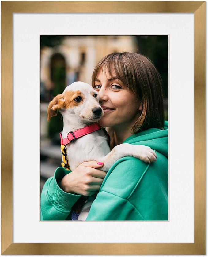 11x14 Frame with Mat - Bronze 13x16 Frame Wood Made to Display Print or Poster Measuring 11 x 14 Inches with White Photo Mat