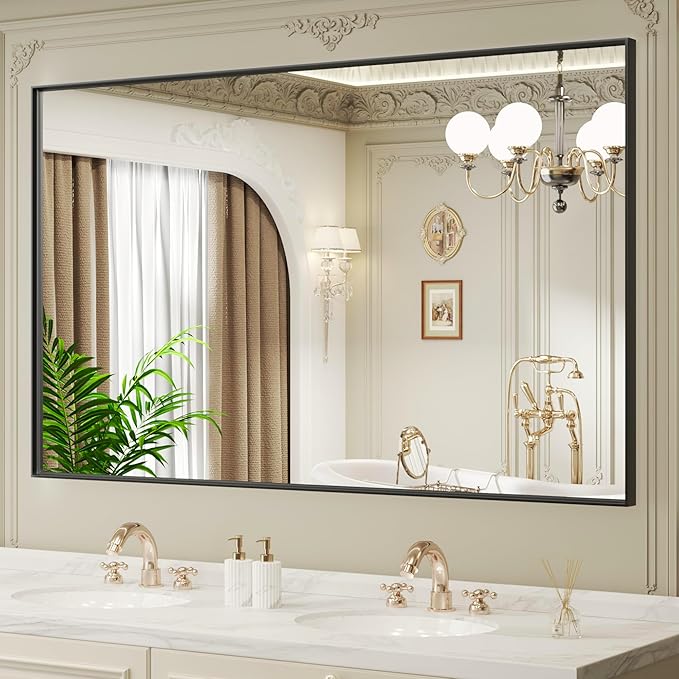 LOAAO Black Bathroom Mirror 72"X40" for Wall, Rectangle Bathroom Vanity Mirror, Tempered Glass, Hangs Vertically or Horizontally, Easy to Install, Modern Design