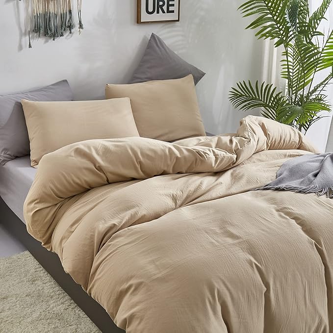 CLOTHKNOW Champagne Queen Size Comforter Set 3Pcs Light Brown Bedding Comforter Sets Beige Queen Comforter Light Khaki Comforter with 2 x Pillowcases
