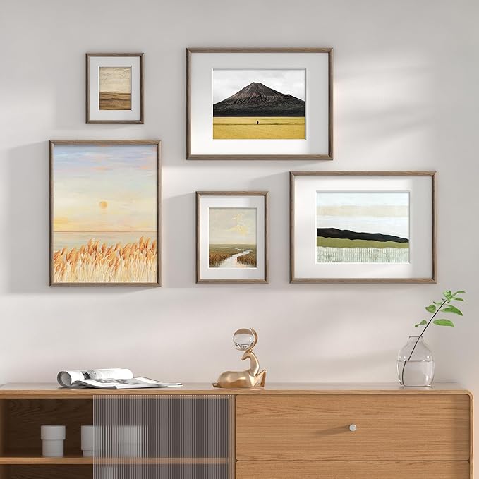 12x16 Picture Frame Set of 3 - Solid Walnut Wood Picture Frames with HD Tempered Glass, Handcrafted Rounded Corner 12 x 16 Wooden Frame Matted to 8.5x11 Photos, Horizontal or Vertical Wall Display