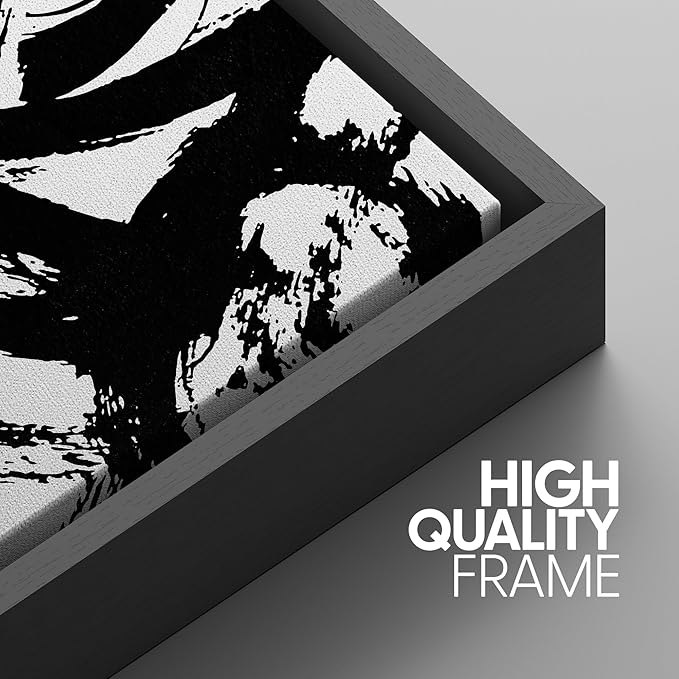 SIGNWIN Framed Wall Art Print Set Grunge Style Black & White Paint Strokes Abstract Shapes Illustrations Modern Art Bohemian Group Dramatic Grey for Living Room, Bedroom, Office - 24"x36"x3 Black