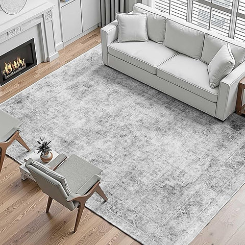 VEVOR 9 x 12 ft Area Rug Large Washable Boho Rug Non-Slip and Tear-Resistant Soft Carpet Pet & Child Friendly Bohemian Area Rugs Indoor Mat for Bedroom Living Room Kids Room Office Gray