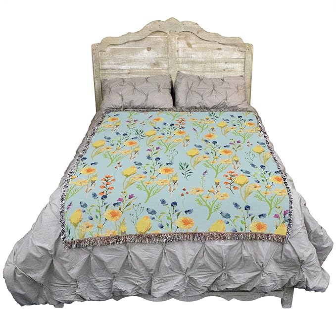 Pure Country Weavers Floral Yellow Bloom Blanket - Gift Tapestry Throw Woven from Cotton - Made in The USA (72x54)