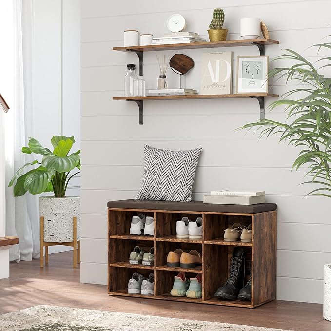 DINZI LVJ Long Wall Shelves, 39.4Inch Wall Mounted Shelves Set of 2, Extra Large Wall Storage Ledges with Sturdy Metal Brackets for Living Room, Bathroom, Bedroom, Kitchen, Rustic Brown