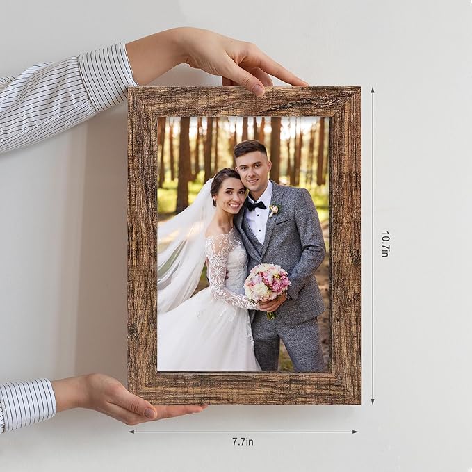 6x9 Picture Frame Set of 2, Made of Real Glass and Rustic Brown Wooden Frame - 6 by 9 Photo for Wall or Tabletop Display