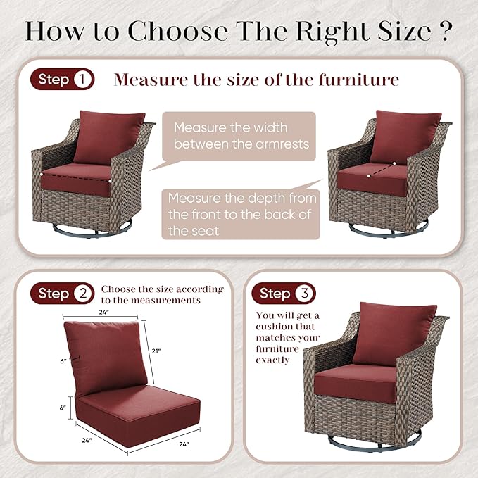 Outdoor Seat Cushion Set-24 x 24 x 6 Inch Outdoor Chair Cushions Set of 2 with Water Resistant & Removable Cover Outdoor Cushions for Patio Furniture Chair Sofa Couch-Red