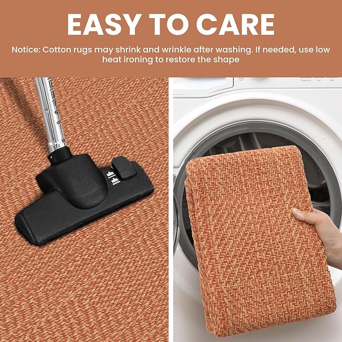 IOHOUZE Washable Runner Rug 2x6 Non Slip Runners for Hallways Entryway Runner Indoor, Kitchen Rugs Woven Cotton Floor Carpet for Kitchen Hall Entrance Bedroom, Rustic Orange