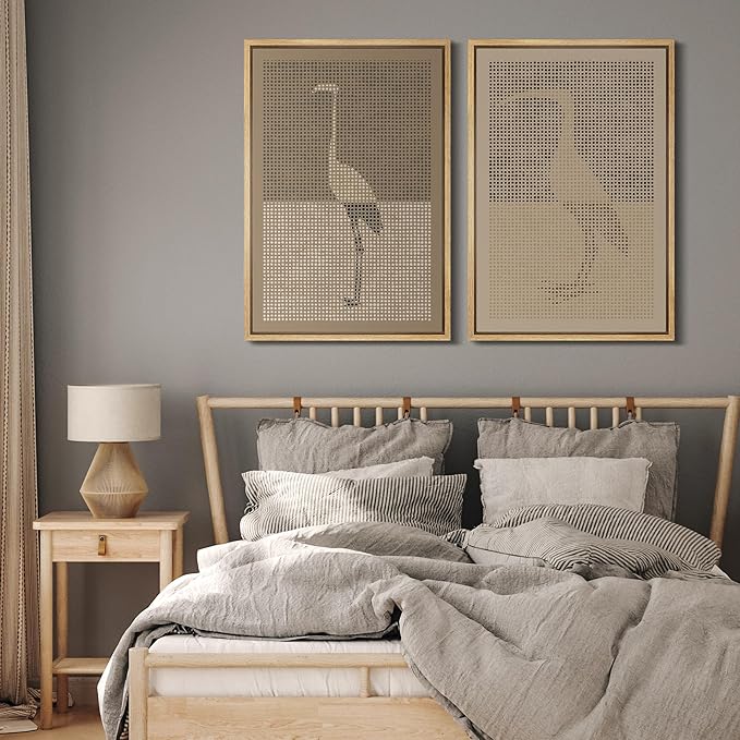 MUDECOR Framed Canvas Print Wall Art Bird Silhouette Modern Minimalist with Heron Crane Illustrations Modern Art Decorative Bohemian Colorful for Living Room, Bedroom, Office - 24"x36"x2 Natural