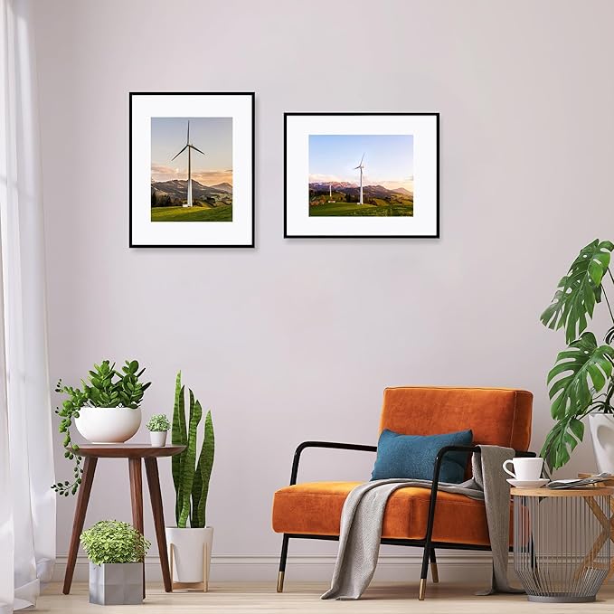 16x20 Metal Frames Set of 2, 16 x 20 Aluminum Photo Frames with 11x14 Mat - Sawtooth Hangers, Spring Clips for Wall Mounting Horizontal and Vertical(Black)