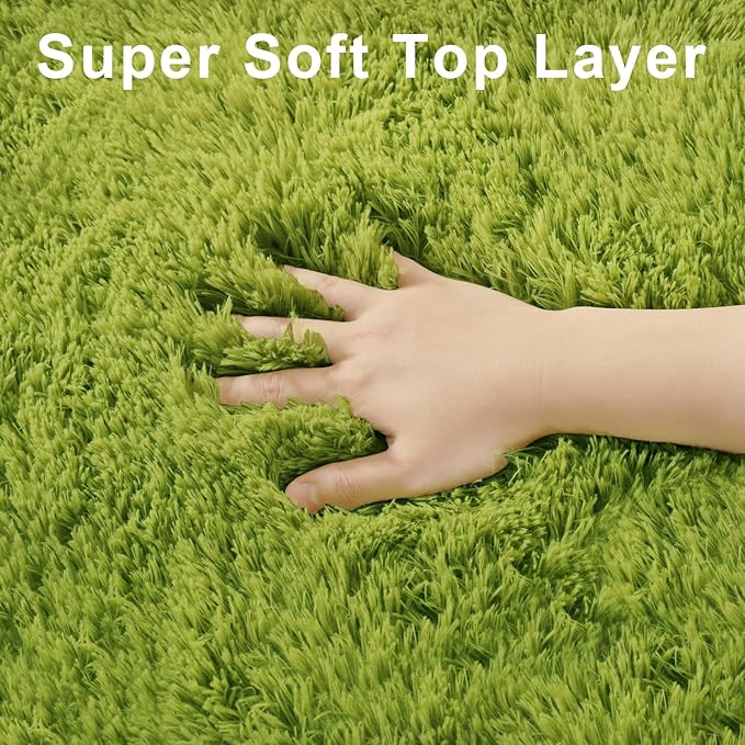 Green Grass Area Rugs for Bedroom Living Room, 9x12 Fluffy Fuzzy Shaggy Carpet for Kids Playroom Nursery Room, Thick Soft Plush Mat for Kids Baby Boys Teen Dorm Home Decor Aesthetic