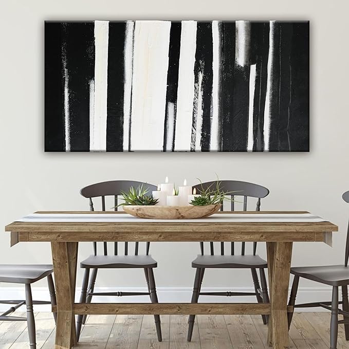 QSQ Abstract Wall Art Decor Modern paintings Wall Decor Wall Art Canvas Prints Black and White Minimalist Stripes Artwork for Living Room Wall Bedroom Kitchen Decor 24"×48"
