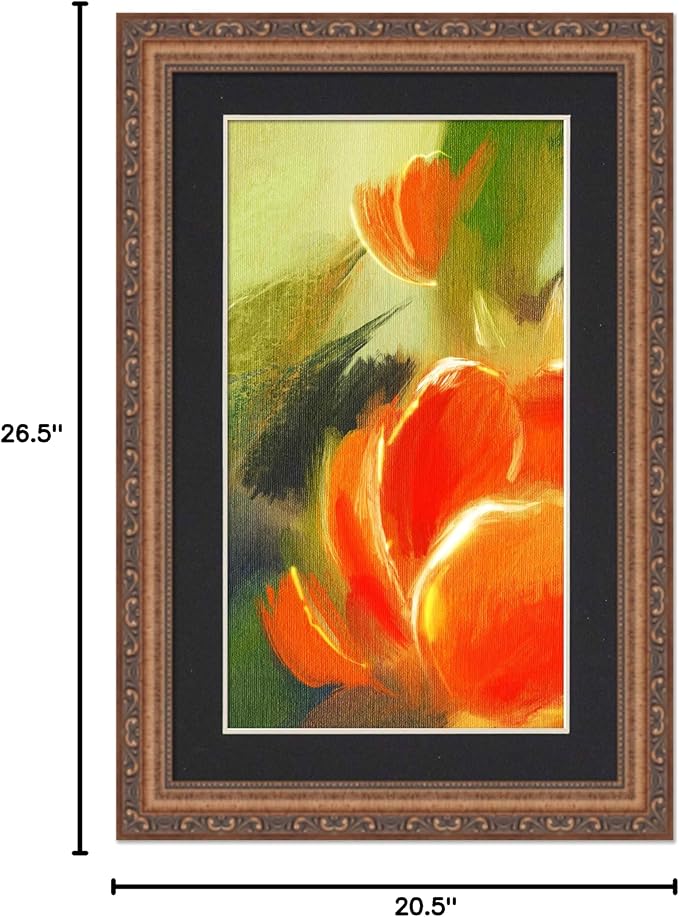 12x18 Frame with Mat - Antique Gold 18x24 Frame Wood Made to Display Print or Poster Measuring 12 x 18 Inches with Black Photo Mat