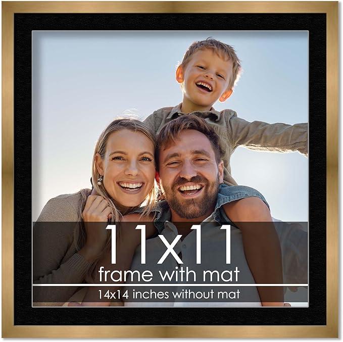 11x11 Frame with Mat - Bronze 14x14 Frame Wood Made to Display Print or Poster Measuring 11 x 11 Inches with Black Photo Mat