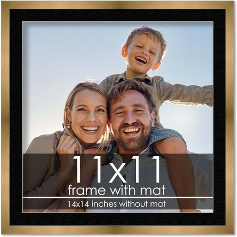 11x11 Frame with Mat - Bronze 14x14 Frame Wood Made to Display Print or Poster Measuring 11 x 11 Inches with Black Photo Mat
