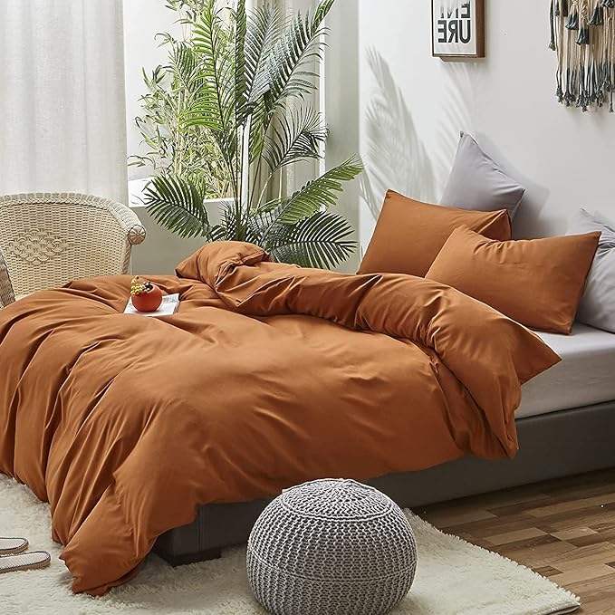 Pureant Pumpkin Comforter Set King Burnt Orange Bedding Comforter Sets Cotton for Women Girls Solid Brown Terracotta King Comforter Soft Rust Caramel King Size Comforter Sets Dusty Pumpkin Quilts