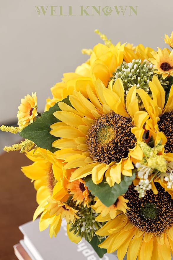 WELL KNOWN Sunflower Decor Arrangement as Table Centerpieces, Artificial Flowers in Vase for Home Decor Sunflower Centerpieces for Table and Kitchen Decor