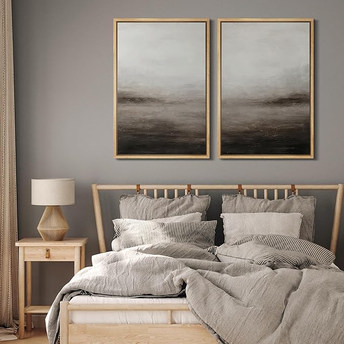 MUDECOR Framed Canvas Print Wall Art Neutral Abstract Modern Minimalist Landscape in Beige and Gray Illustrations Modern Art Decorative Bohemian for Living Room, Bedroom, Office - 16"x24"x2 Natural