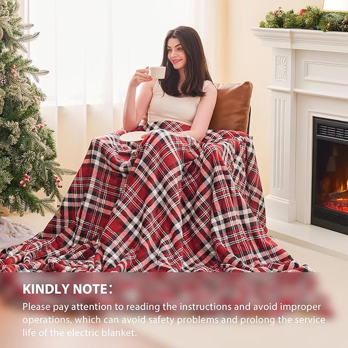 Homemate Electric Blanket Heated Queen Size - 84“x90“ Ultra Soft Cozy Flannel Heating Blanket with 10 Fast Heat Levels 8 Hours Auto Off Over-Heated Protection ETL Certification Keep Warm in Home