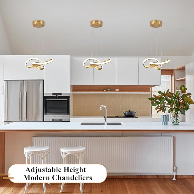 Modern LED Chandelier Contemporary Pendant Lighting Ring Light Fixture Gold with 4500K and 59in Height Adjustable Hanging Lamp for Kitchen Island Hallway Foyer Closet Corridor