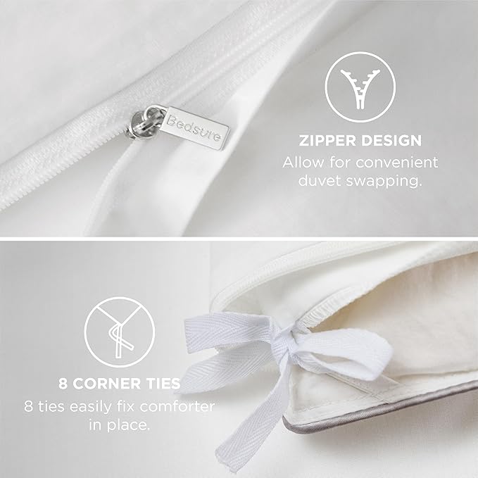 Bedsure Luxury Hotel Duvet Cover Queen Size, 100% White Cotton Curly Frame Bedding Set, Includes 1 Duvet Cover 90x90 Inches with Zipper Closure & 2 Pillow Shams, Comforter Sold Separately