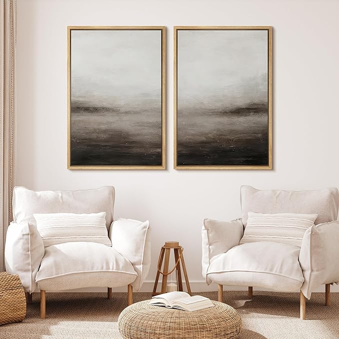 MUDECOR Framed Canvas Print Wall Art Neutral Abstract Modern Minimalist Landscape in Beige and Gray Illustrations Modern Art Decorative Bohemian for Living Room, Bedroom, Office - 16"x24"x2 Natural