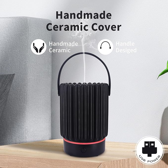 Essential Oil Diffuser - Multifunction Aromatherapy Diffuser 7 LED Color Changing Light 100ML Ceramic Diffuser Easy to Clean Suitable for Home,Office(Black)