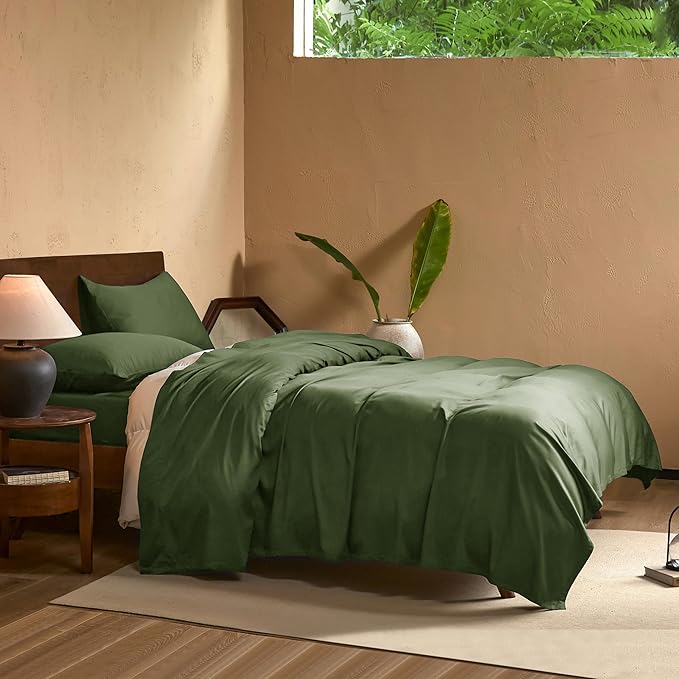 EVERLY King Sheets Set,Luxuriously 400 Thread Count Organic Viscose Derived from Bamboo Bed Sheet,Cooling Sheets for King Size 4 Piece Deep Pockets Bedding Sheets &Pillowcases-Dark Green
