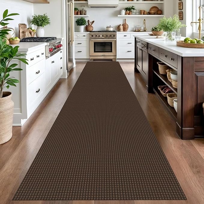 IOHOUZE Washable Exrea Long Hallway Runner Rug 3x16 Non Slip Rubber Backed Kitchen Runner Entryway Runner Indoor, Woven Rugs Floor Carpet for Kitchen Hall Entryway Stair, Brown