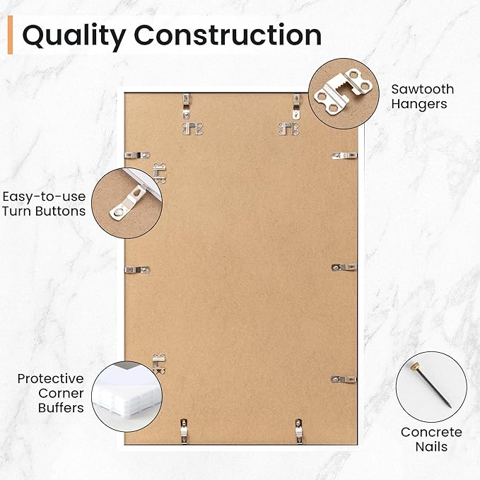 16x24 inch Picture Frame, 16x24 Photo Frames with 12x18 Removable Mat - High Definition Plexiglass - Vertical and Horizontal Display - Wall Hanging Poster Frame - White, 5 Pack