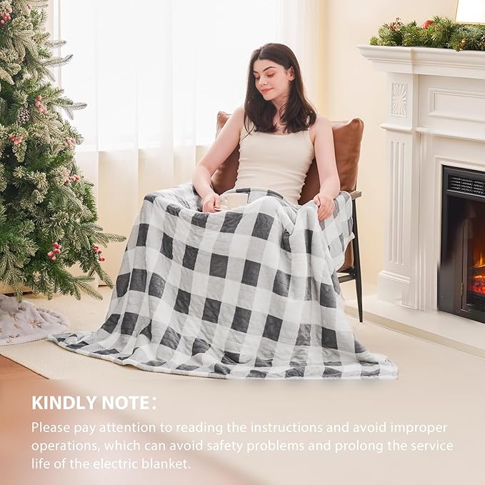 Homemate Electric Blanket Heated Queen Size - 84“x90“ Ultra Soft Cozy Flannel Heating Blanket with 10 Fast Heat Levels 8 Hours Auto Off Over-Heated Protection ETL Certification Keep Warm in Home