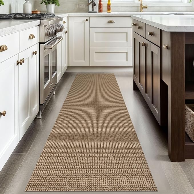 IOHOUZE Washable Runner Rug 2.6x8 Non Slip Rubber Backed Wide Hallway Runner Entryway Runner Indoor, Kitchen Rugs Woven Cotton Floor Carpet for Hall Bedroom, Orange/Tan/Brown