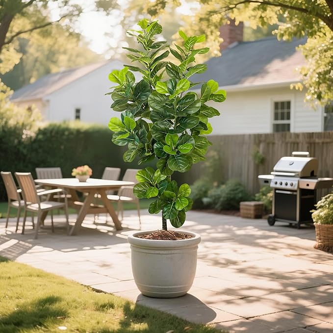Worth Garden 74.8in Artificial Fiddle Leaf Fig Tree 6.2ft Tall Fake Plant with Pot, Indoor Outdoor Greenery for Home Office Living Room Bedroom Decoration