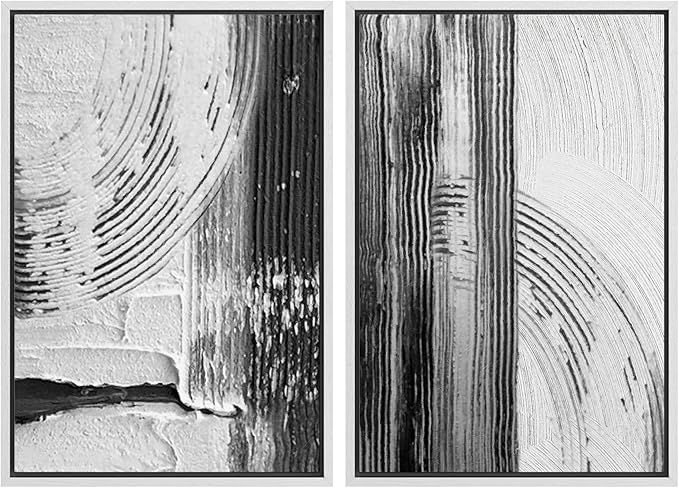 SIGNWIN Framed Canvas Print Wall Art Set Black White Industrial Paint Strokes Abstract Shapes Illustrations Modern Art Minimal Decorative Nordic for Living Room, Bedroom, Office - 16"x24"x2 White