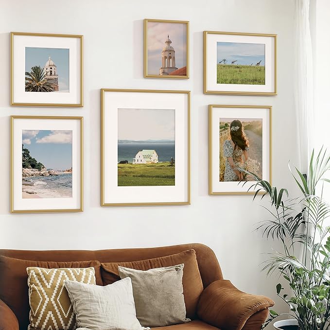 12x12 Gold Picture Frame, 12 x 12 Metal Frame Set of 3, Modern Gold Aluminum Frames with Tempered Glass, Matted to 10x10, Square 12 by 12 Wall Gallery Frame Set