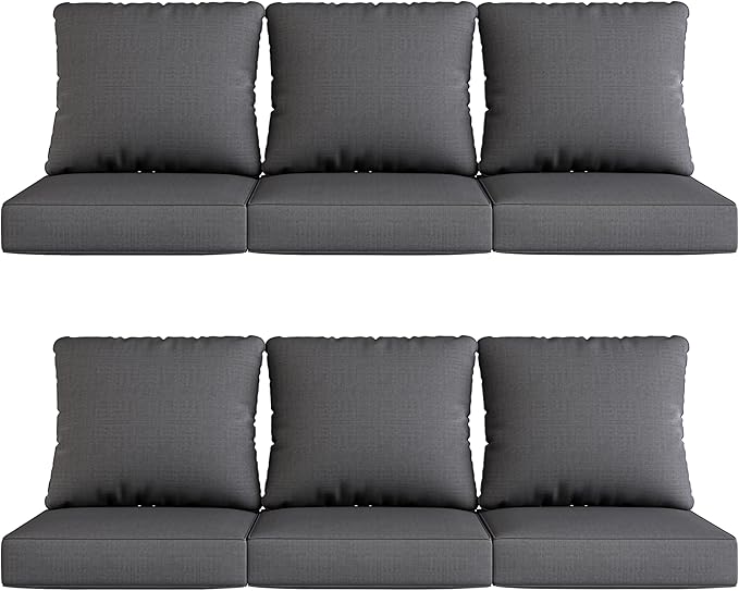 UIXE Outdoor Deep Seat Cushion Set with Slipcovers, Patio Furniture Cushions & Back Pillow, Sectional Sofa Bistro Chair Cushion - Gray, Set of 6