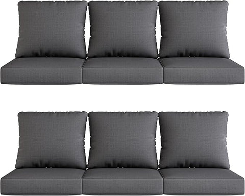 UIXE Outdoor Deep Seat Cushion Set with Slipcovers, Patio Furniture Cushions & Back Pillow, Sectional Sofa Bistro Chair Cushion - Gray, Set of 6