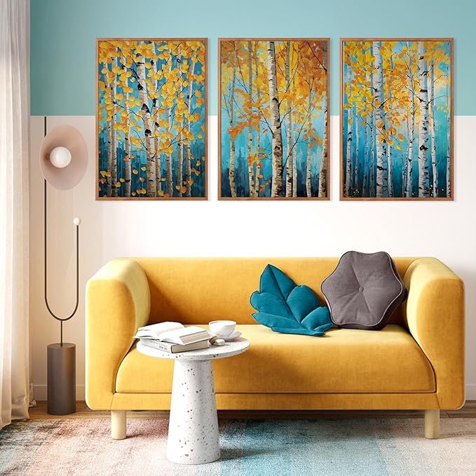 LHIUEM 16"x24"x3-Nature Landscape Prints,Monet Tree Framed Canvas Wall Art,Impressionist Botanical Mottled Shallow Decor,Blue Monet Wall Art Framed Vintage Plants Pictures for Living Room Bedroom