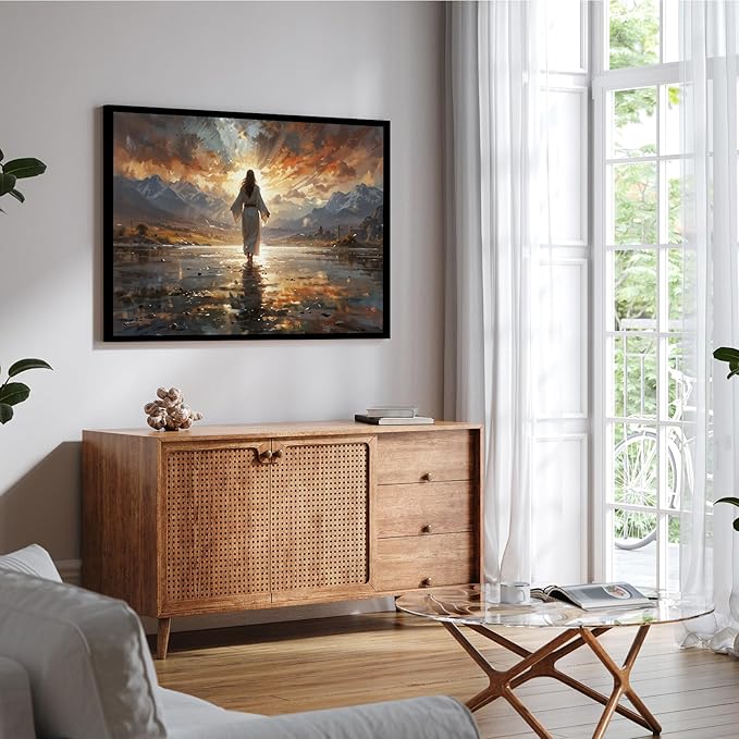 Christian Wall Art Print, Religious Scripture Biblical Decor, Faith-Based Inspirational Landscape with Cross, Digital Printed Canvas Poster for Church, Home Chapel, Prayer Room Decor