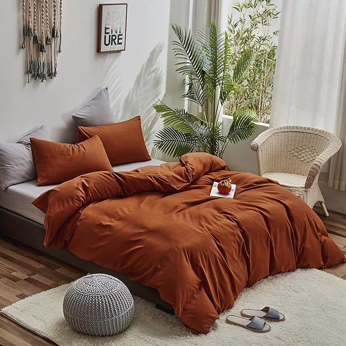 CLOTHKNOW Burnt Orange King Size Comforter Set Terracotta Bedding Comforter Sets Cinnamon Comforter Soft Rust Brownish Comforter with 2 x Pillow Cases
