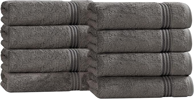 Superior Egyptian Cotton Hand Towel Set, Small Towels for Home Bathroom, Master, Guest Bath, Decor Essentials, Quick Dry, Absorbent, Kitchen, Spa, Hotel, Resort, Adult, Kids, Set of 8, Charcoal