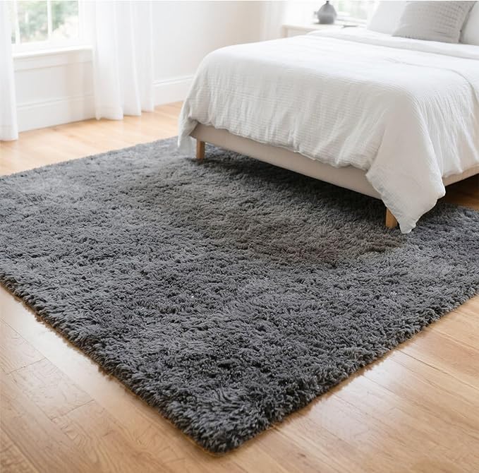 Grey Rug for Bedroom, 3x5 Fluffy Area Rugs for Kids Playroom, Furry Carpet for Nursery Room, Shaggy Rug for Teen Living Room, Thick Fuzzy Plush Rug for Dorm, Cute Room Decor for Baby