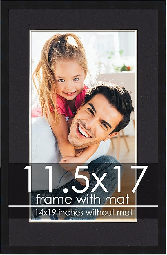 11.5x17 Frame with Mat - Black 14x19 Frame Wood Made to Display Print or Poster Measuring 11.5 x 17 Inches with Black Photo Mat