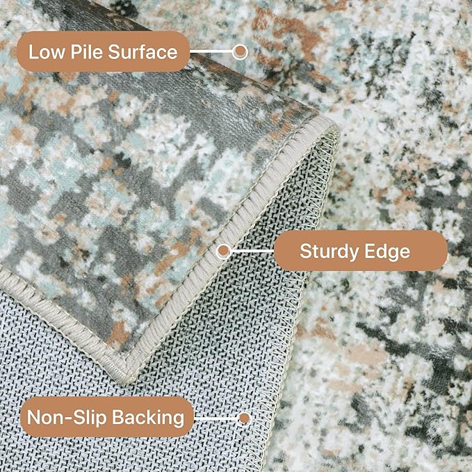 GENIMO Washable Area Rugs for Living Room Bedroom, 10x14 Modern Abstract Non Slip Rug, Low Pile Soft Contemporary Indoor Floor Carpet Cover for Dinning Room Kitchen, Light Blue