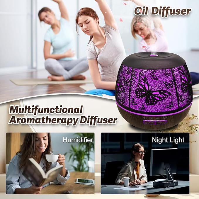 Diffusers for Essential Oils Large Room 400ml,Essential Oil Diffuser for Home with R/C,Cool Mist Humidifiers for Bedroom,7 Colors Changed & 3 Mist Mode Waterless Auto Off for Decor Butterfly