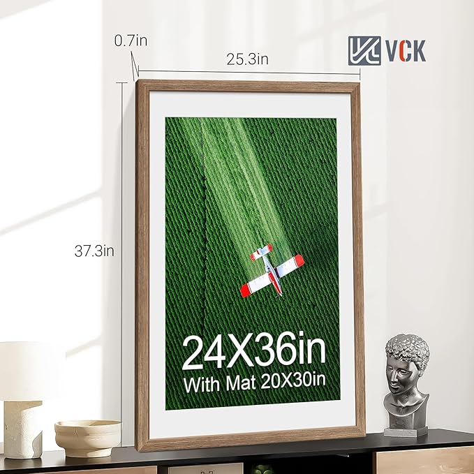 VCK 24x36 Poster Frame 5 Pack - Walnut, High-End Wood Picture Frames with Polished Plexiglass, Display 20x30 Photo with Mat or 24x36 without Mat, Art Gallery-Quality, Wall Hanging, Walnut