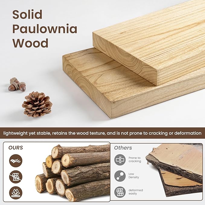 fuqing 30 Inch Floating Shelves for Wall - 9.3 Inch Deep Natural Wood Shelves Set of 2-30W x 9.3D x 1.6H Wall Mounted Shelves with Upgraded Metal Brackets for Room Wall