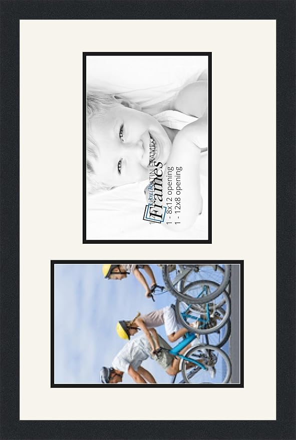 ArtToFrames Collage Photo Frame Double Mat with 2-8x12 Openings and Satin Black Frame