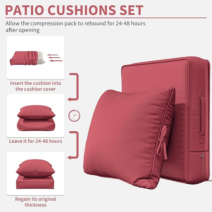 Premium Outdoor Seat Cushion Chair Cushions for Patio Furniture 24 L X 24 W X 5 H Waterproof & Fade Resistant Deep Seat and Backrest Cushion Set with Removable Covers for Chair, Sofa