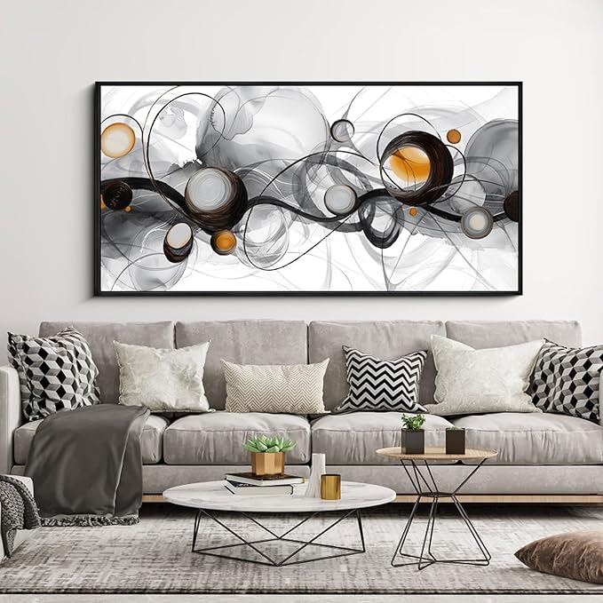 XLSJERST Black Wall Art - Abstract Artwork Minimalist Painting Large Size Frame Wall Art for Living Room Wall Decor Modern Black and White Canvas Picture Boho Gray Wall Art