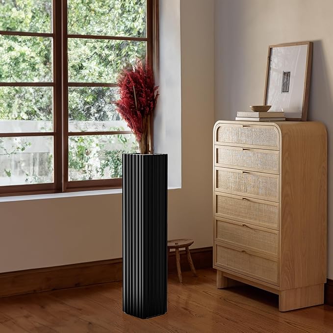 27.5 Inch Tall Floor Vase, Modern Black Resin Vase for Living Room Decor, Waterproof Sturdy Design, Elegant Home Office Decoration